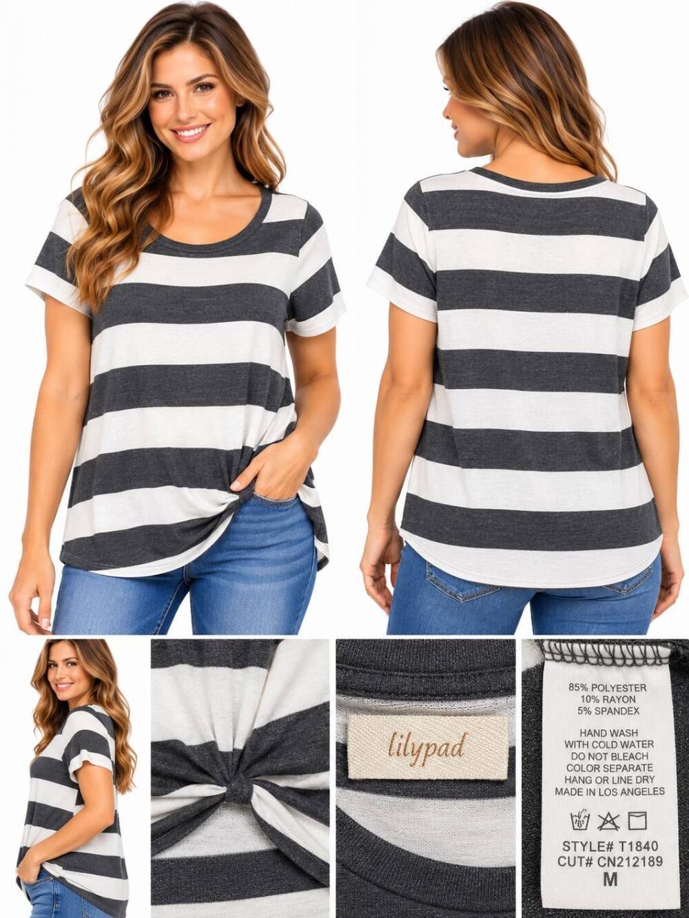 Lily Pad Medium Gray/White Stripe Top